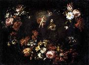 unknow artist Garland of Flowers with St Anthony of Padua Spain oil painting artist
